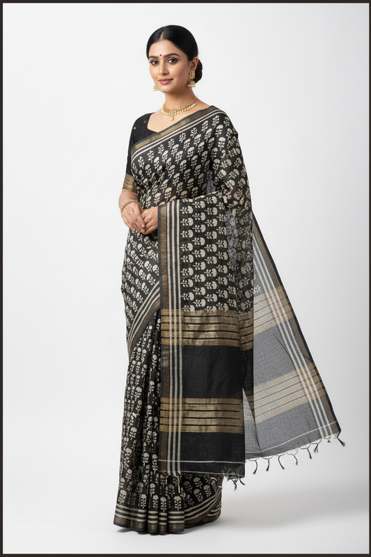 Chanderi linen saree