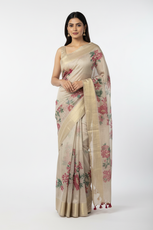Chanderi linen saree