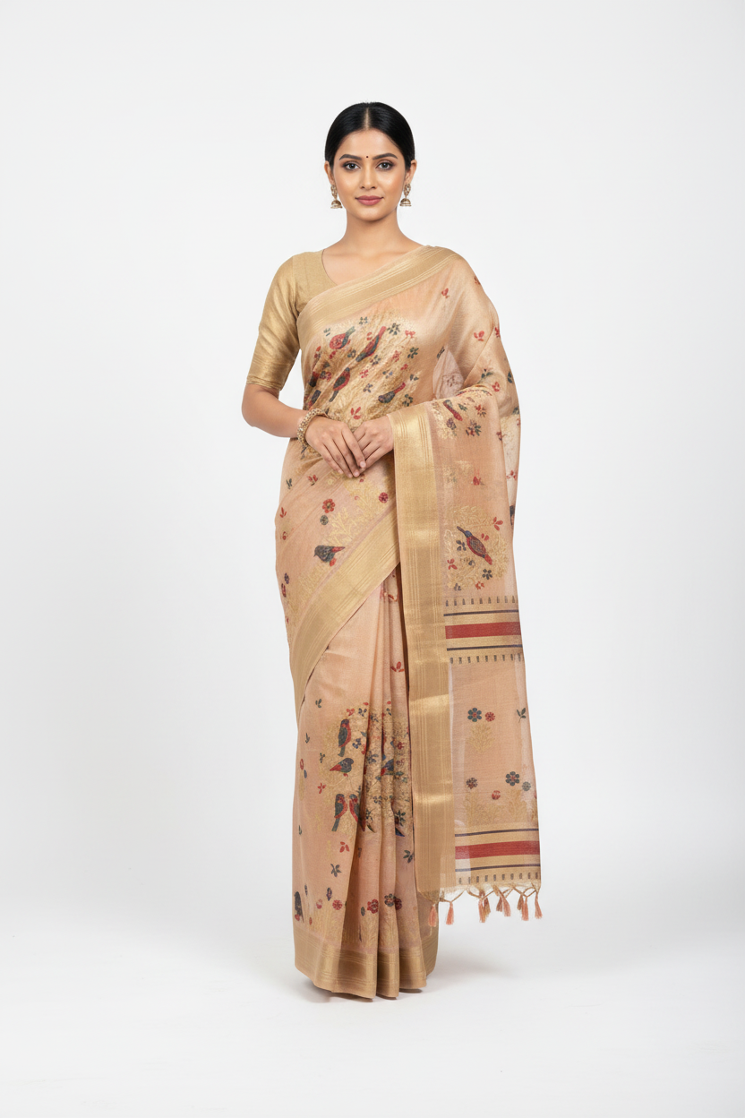 Chanderi linen saree