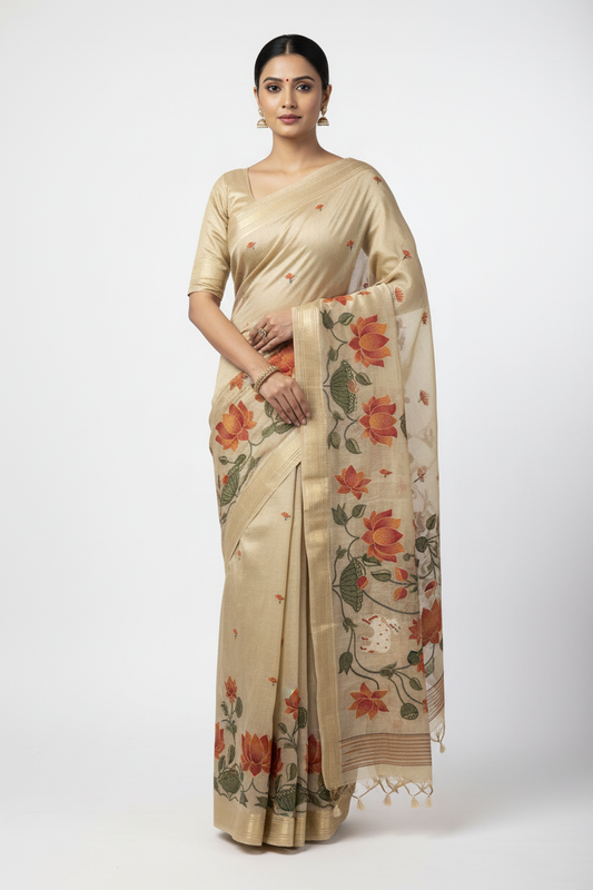 Chanderi linen saree