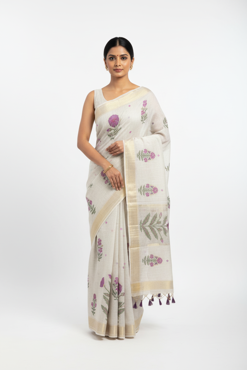 Chanderi linen saree