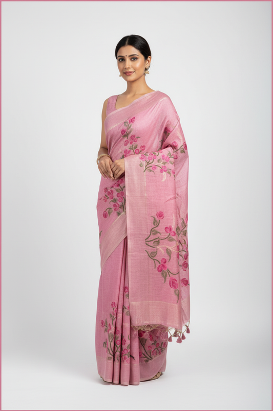 Chanderi linen saree