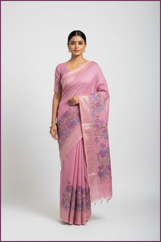 Chanderi linen saree