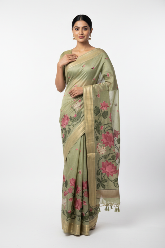 Chanderi linen saree