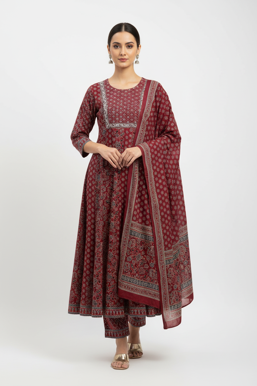 Deep Maroon Anarkali Set
