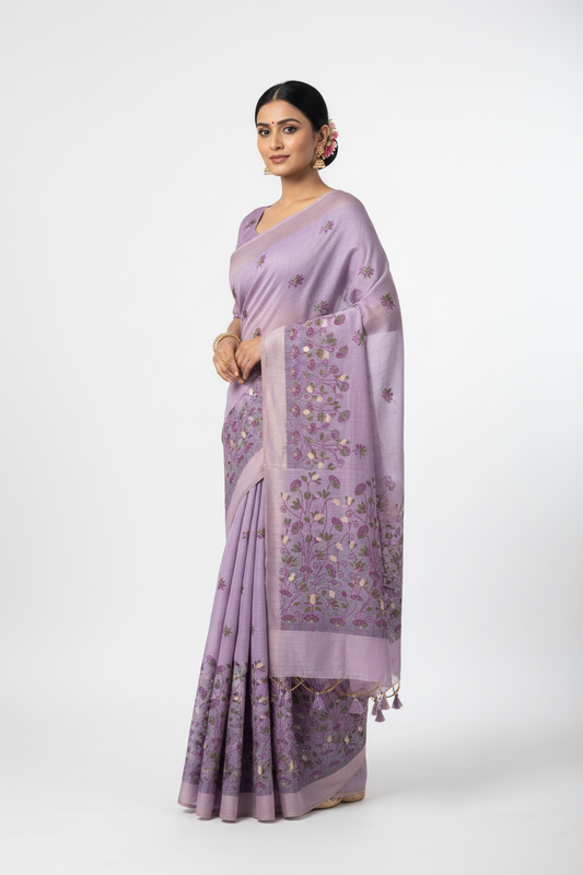 Chanderi linen saree